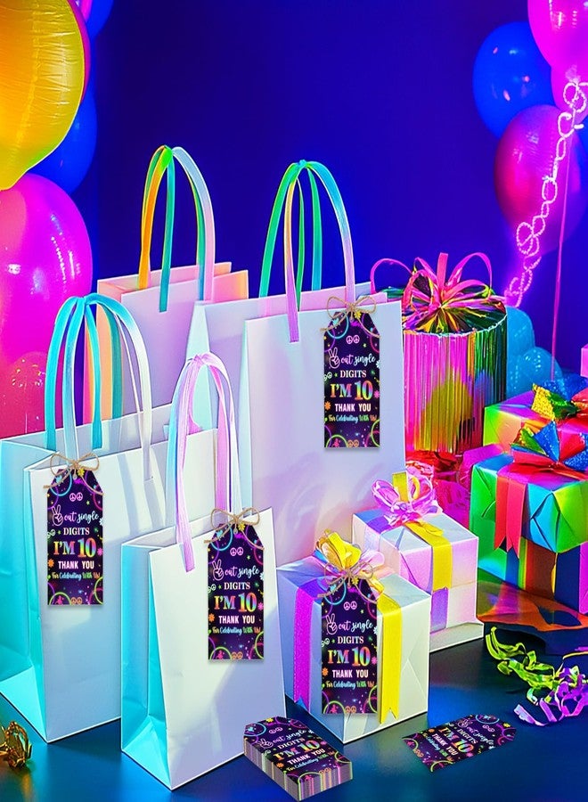 Serencatcher 50Pcs Out Single Digits I'm 10 Thank You Tags for Party Favors, Neon 10th Birthday Decorations Thank You Gift Tags with String Goodie Bag Name Tag for Boy 10th Birthday Party Supplies - Image 2
